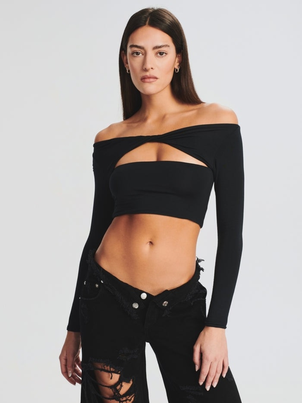 Seroya Revolve Ellis Crop Top Black Long Sleeve